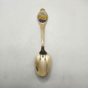 Asian Souvenir Spoon Gold Tone Enamel Traditional Woman 18/10 Stainless 6 Inch‎